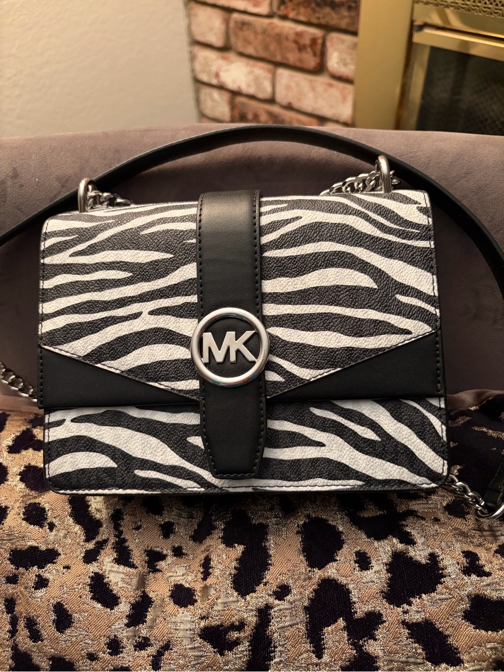 Michael Kors Black & White Zebra Crossbody Shoulder Bag